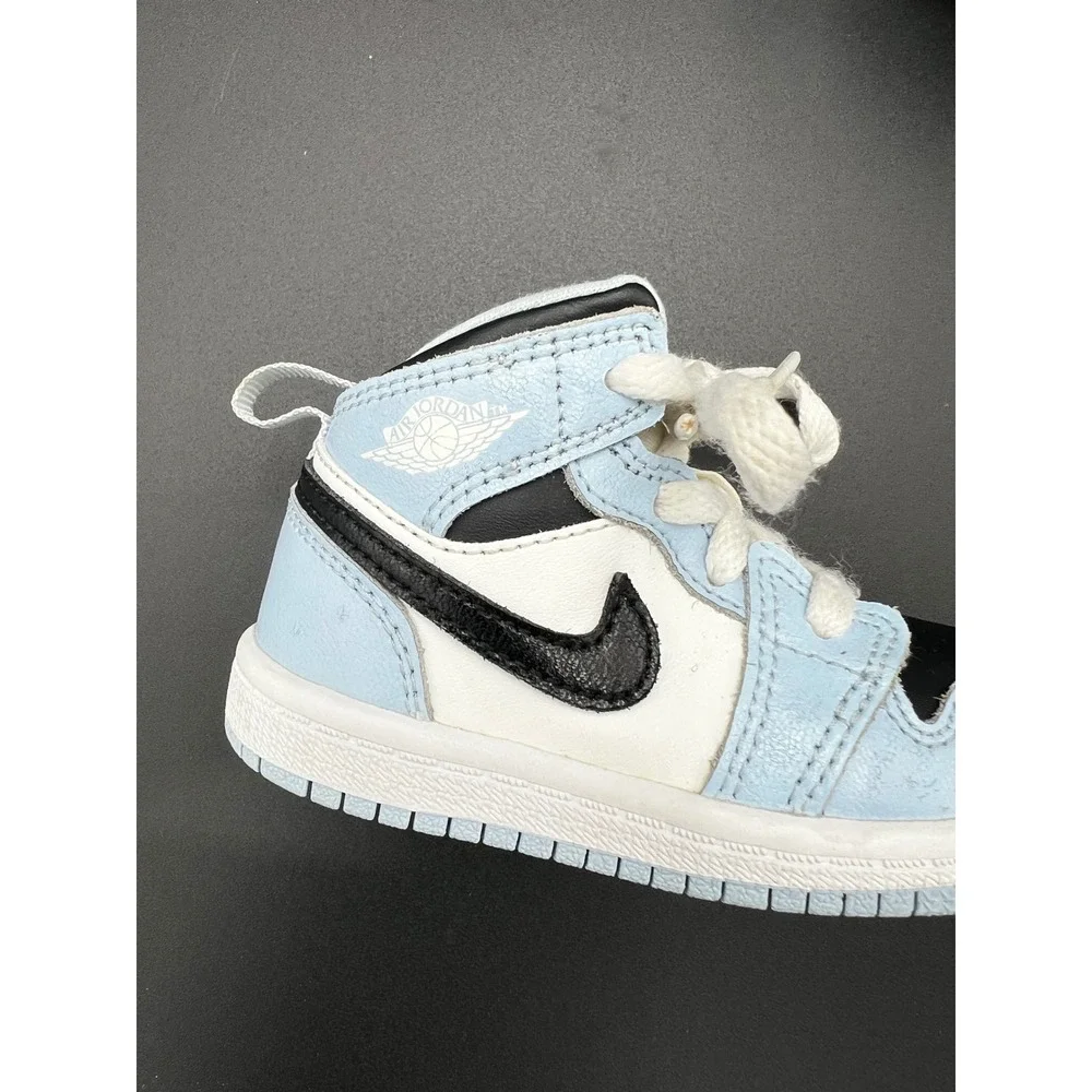 Jordan 1 Mid University Blue Black White Toddler Sneakers Size 5C BQ6472-102